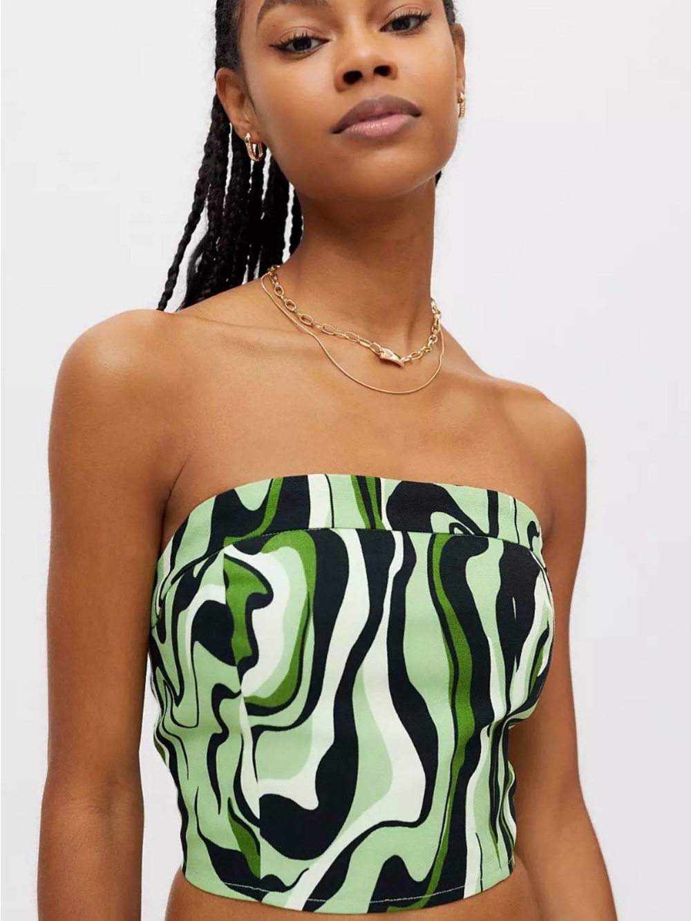 Another Girl Green Abstract Print Strapless Crop Dress